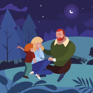 gece alanında oğlu ile anne-babalar çift