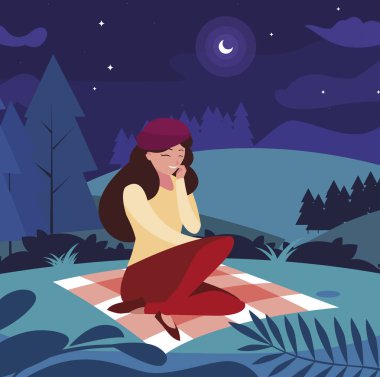 parkta piknik gününde oturan bere ile güzel kadın