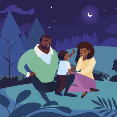 gece manzara oğlu ile siyah anne çift