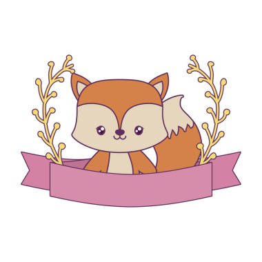 kurdele ve yaprak dalları ile sevimli tilki