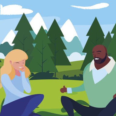 ırklar arası genç çift alanında oturuyor