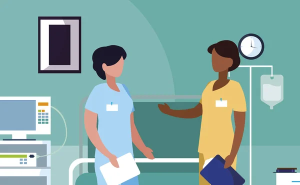 Ameliyathanede ırklar arası kadın tıp çalışanları — Stok Vektör