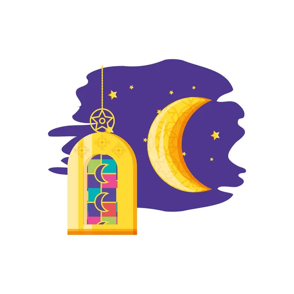 Lâmpada Ramadan Kareem com lua —  Vetores de Stock