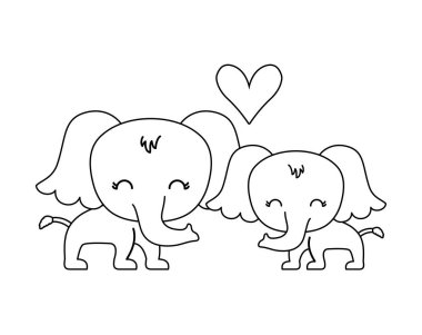 sevimli fil hayvan izole simgesi çift