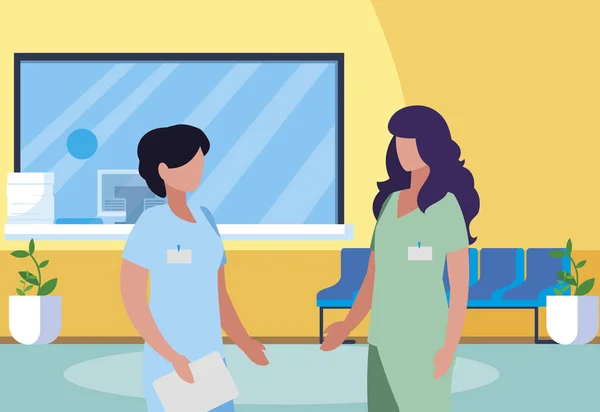 Operaie di medicina femminile nella reception ospedaliera — Vettoriale Stock