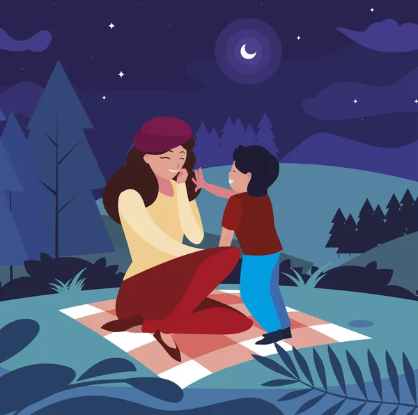 Красивая мать с сыном в день пикника — стоковый вектор