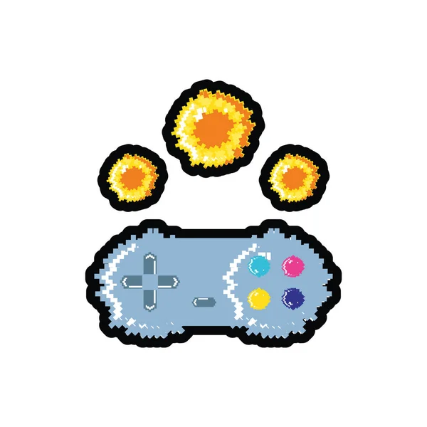 Contrôle de jeu vidéo avec des boules de feu pixélisées — Image vectorielle
