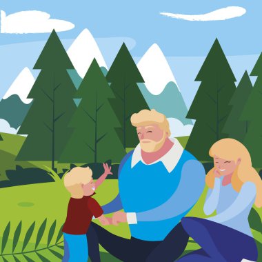 alanında oğlu ile anne-babalar çift