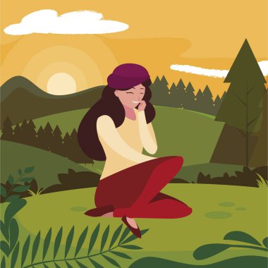 parkta oturan bere ile güzel kadın