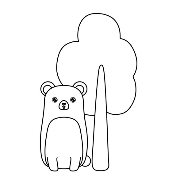 Sød bjørn dyr med træ plante – Stock-vektor
