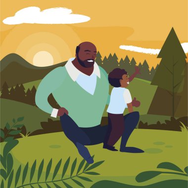 alanında oğlu ile siyah baba