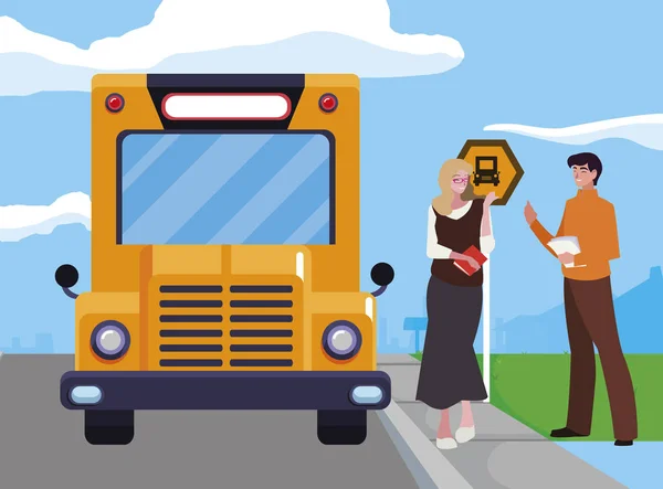 Lärare par i Stop Bus — Stock vektor