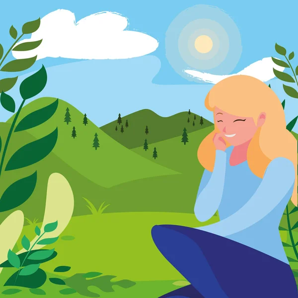 kampta oturan güzel kadın