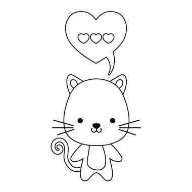 sevimli kedi hayvan ve konuşma balonu şeklinde kalp