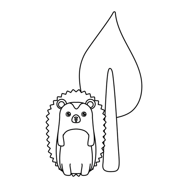 Cute Porcupine zwierzę z drzewa roślin — Wektor stockowy