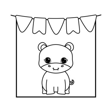 asılı çelenk ile sevimli su aygırı hayvan