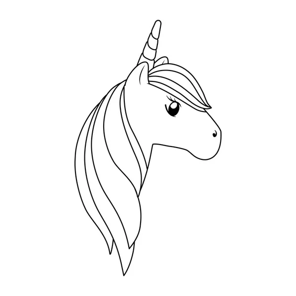 Hoofd van schattige unicorn geïsoleerde pictogram — Stockvector