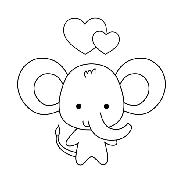 Lindo elefante animal con corazones amor — Vector de stock