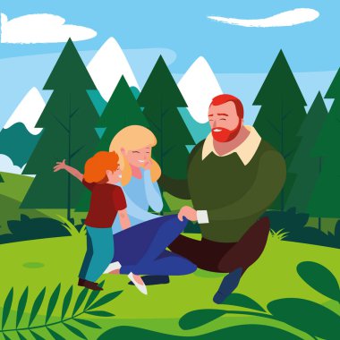 alanında oğlu ile anne-babalar çift