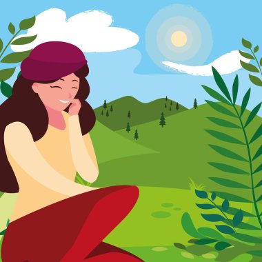 parkta oturan bere ile güzel kadın