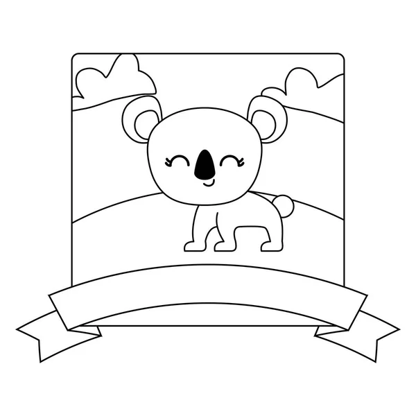 Lindo koala en paisaje con marco y cinta — Vector de stock