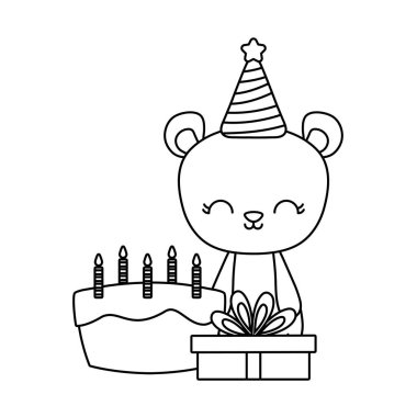 doğum günü ve hediye kutusu pasta ile sevimli ayı