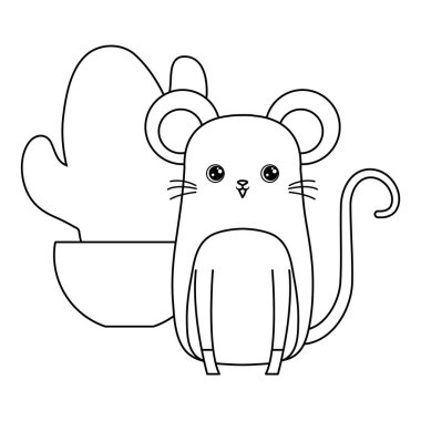 pot kaktüs ile sevimli fare hayvan