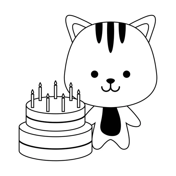 Tigre mignon avec gâteau d'anniversaire — Image vectorielle