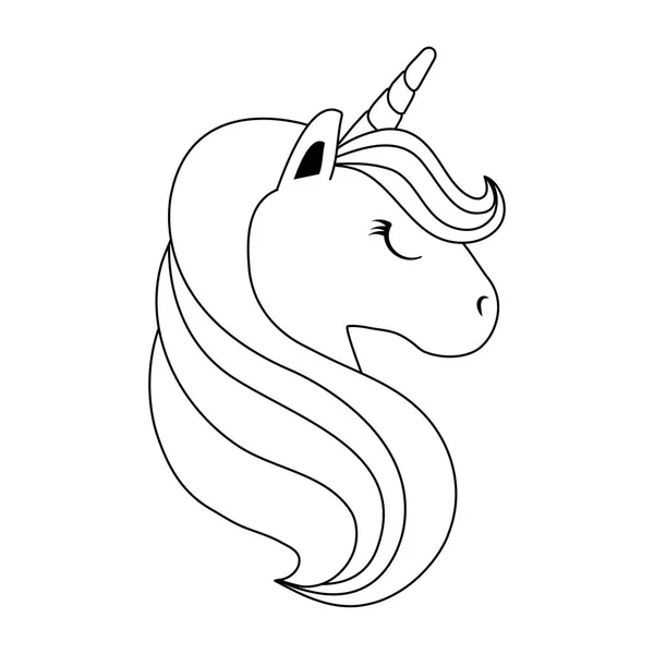Hoofd van schattige unicorn geïsoleerde pictogram — Stockvector