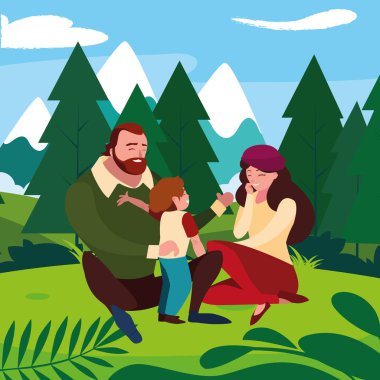 alanında oğlu ile anne-babalar çift