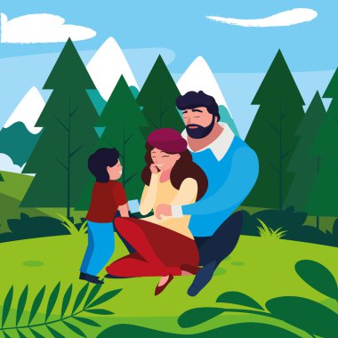 alanında oğlu ile anne-babalar çift