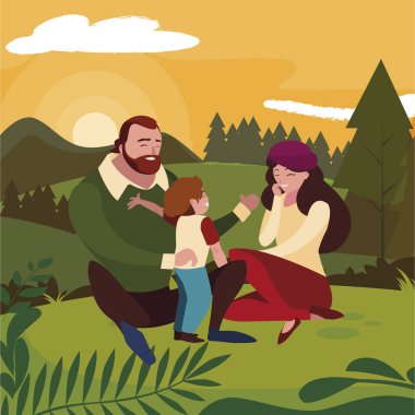 alanında oğlu ile anne-babalar çift