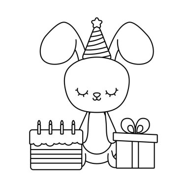 doğum günü ve hediye kutusu pasta ile sevimli tavşan