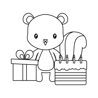 doğum günü ve hediye kutusu pasta ile sevimli sincap