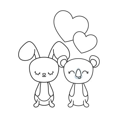 tavşan ve kalpleri ile sevimli koala