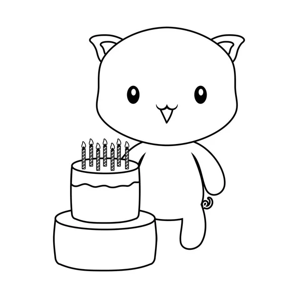 Animal cochon mignon avec gâteau d'anniversaire — Image vectorielle