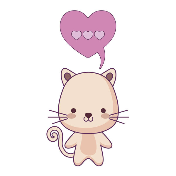 cute cat animal and speech bubble in shape heart