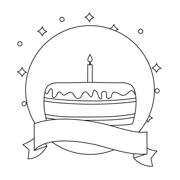 Gâteau sucré d'anniversaire dans le cadre circulaire avec ruban — Image vectorielle