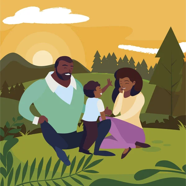 black parents couple with son in the landscape