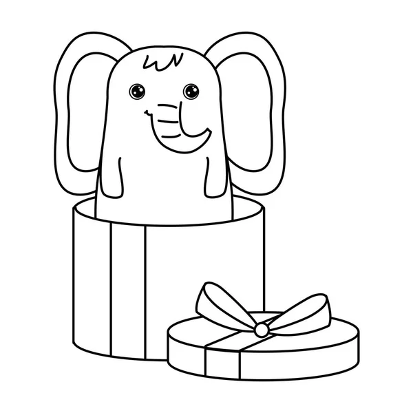 Animal elefante lindo en caja de regalo — Vector de stock