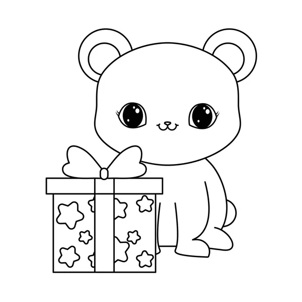 Lindo oso animal con caja de regalo — Vector de stock