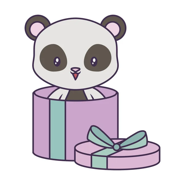 Oso panda animal en caja de regalo — Vector de stock