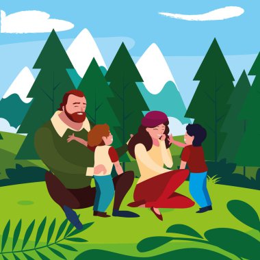 alanında oğulları ile anne-babalar çift