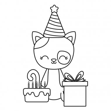 doğum günü ve hediye kutusu pasta ile sevimli kedi