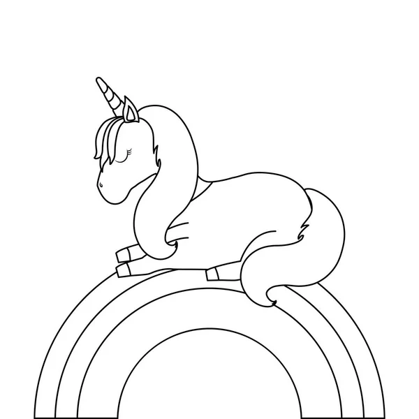 Mignon animal licorne avec arc-en-ciel — Image vectorielle