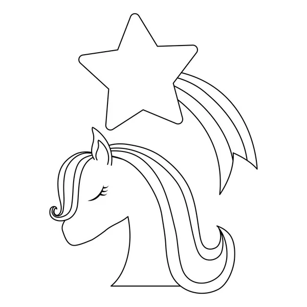Kepala unicorn lucu dengan bintang jatuh - Stok Vektor
