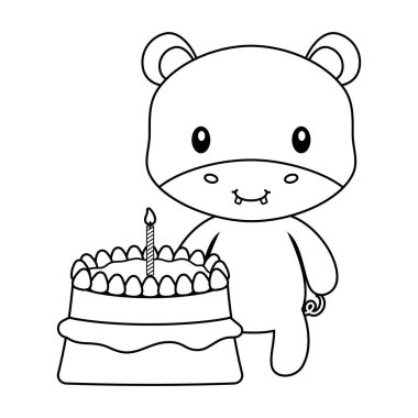 doğum günü pastası ile sevimli su aygırı hayvan