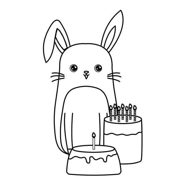생일의 케이크와 귀여운 토끼 — 스톡 벡터
