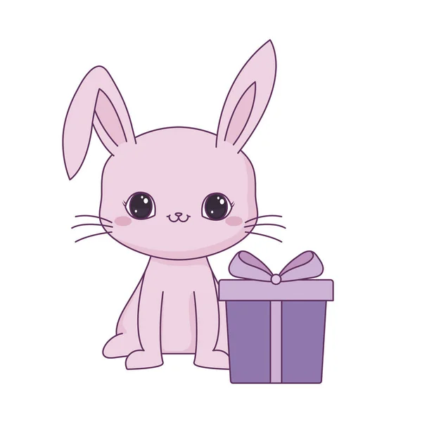 Lindo conejo animal con caja de regalo — Vector de stock