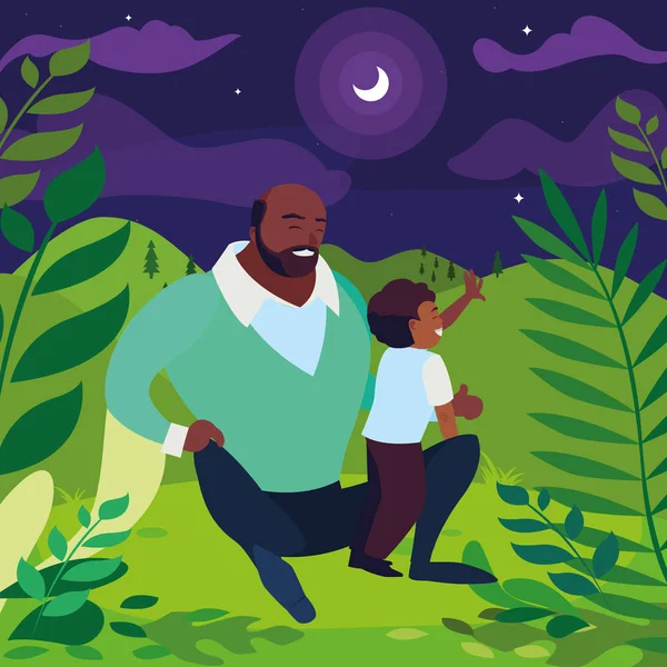 Padre nero con figlio nel campo — Vettoriale Stock